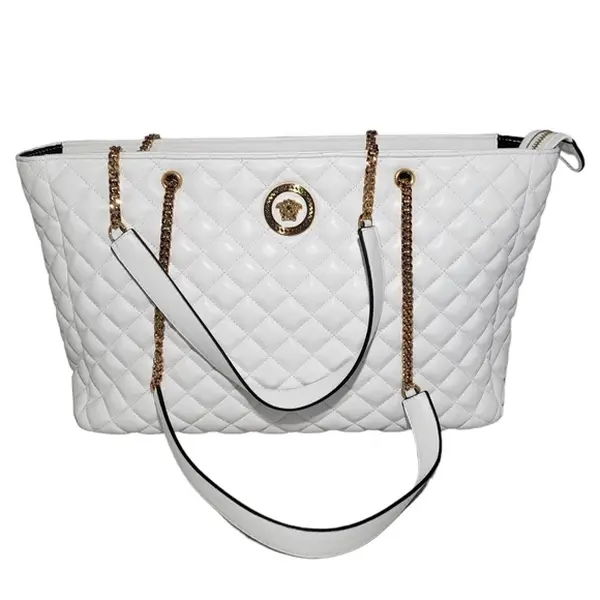 Pre-owned VERSACE Leather (Lambskin) Tote Bags Quilted Leather Medusa Medallion Logo Large Tote