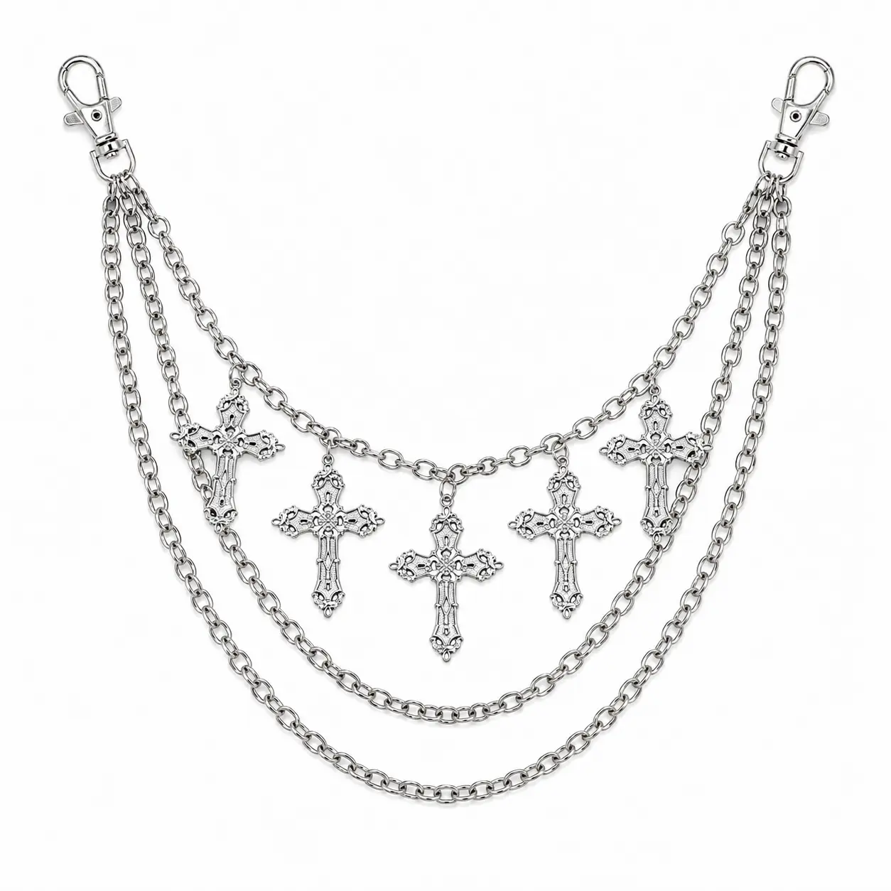 Unisex 3-Layer Iron Punk Nickel-Alloy Pocket Belt Chain - Secure Lobster Clasp, Geometric Hip Hop Jeans Wallet Accessory, Durable Grunge Goth Punk Accessories, DIY Jewelry Pick for Families & Colleagues, Halloween Costume Piece, Nickel-Lead Free