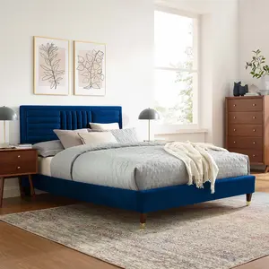 Modway Sofia Channel Tufted Performance Velvet Full Platform Bed in Navy