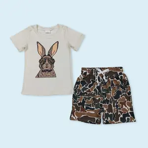 Easter bunny kids boy shirt matching camouflage shorts outfit