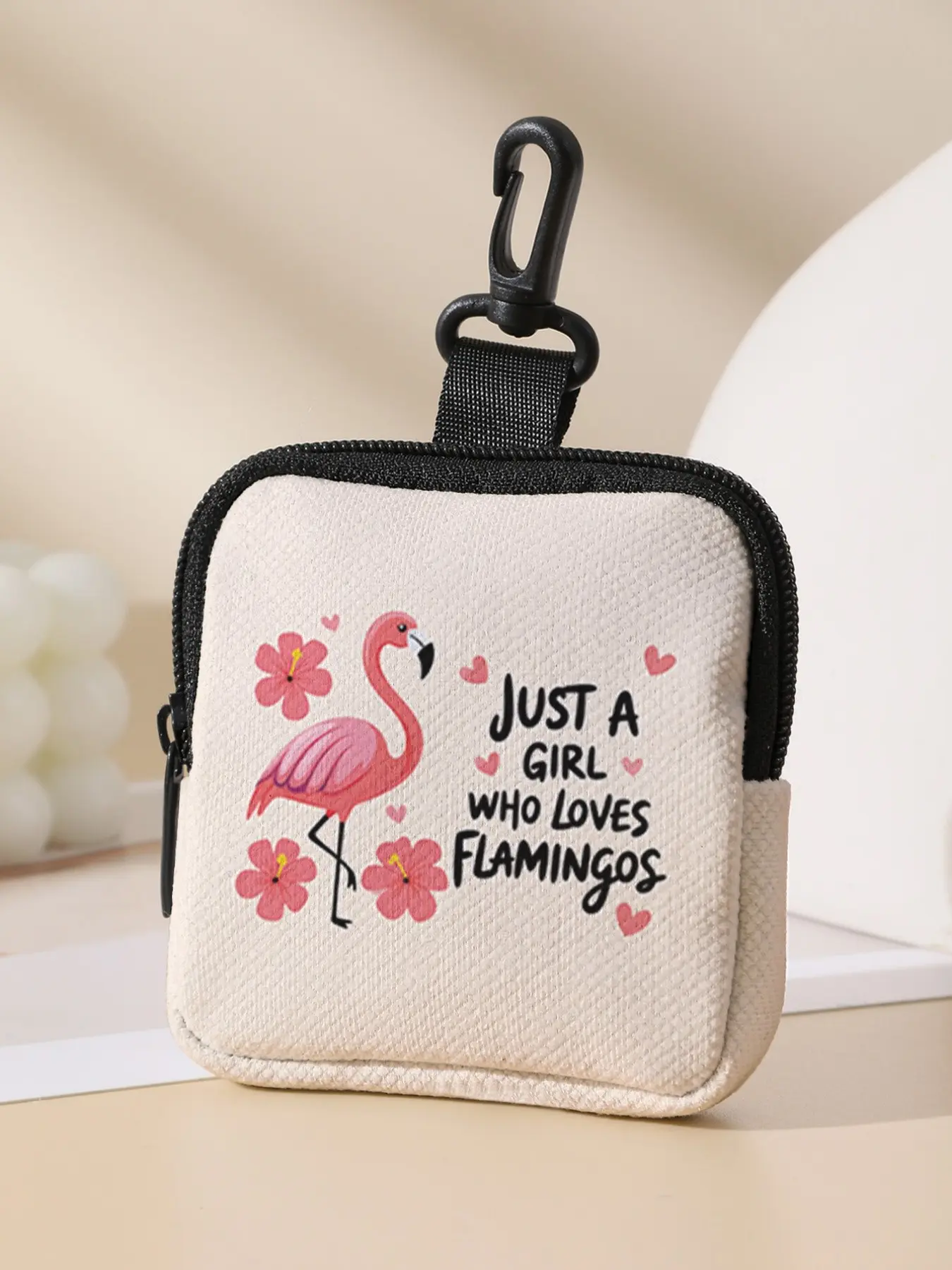 Flamingo Pattern Coin Wallet, Multi-Functional Storage Bag, Durable Polyester, Digital Printing, Ideal Gift, All Seasons