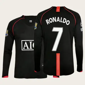 0708 Manchester United Vintage Long Sleeve Soccer Jersey Away 7 Ronaldo Champions League Edition