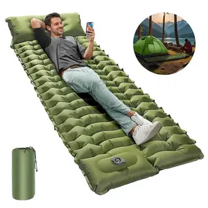 Camping Sleeping Pad with Pillow, Inflatable Sleeping Mat, Camping Mattress with Built in Foot Pump, Portable Lightweight Sleeping Bed for Backpacking, Hiking, Traveling, Camping Accessories