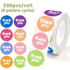 500 Sheets Colorful Thank You Stickers, 8 Colors, 1 Inch Adhesive Labels, Wedding Birthday Party Gift Decor, Convenience Store Supermarket Cake Shop