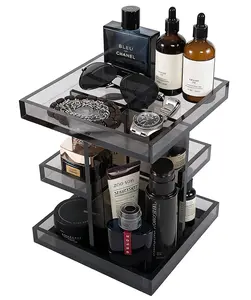 Men's Cologne Perfume Organizer, No Installation Needed, 3-Tier Large Capacity Acrylic Rotating Perfume Stand, Desk & Nightstand Storage Shelf, Ideal Birthday Gifts for Husband, Christmas Gifts for Men