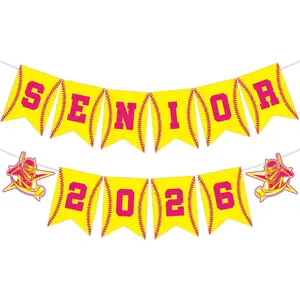 Softball Senior Night Decorations 2026, 2 count Senior Night Softball Banner with Softball Player Icons,  Theme 2026 Graduation Party Supplies Gifts for Girls Boys