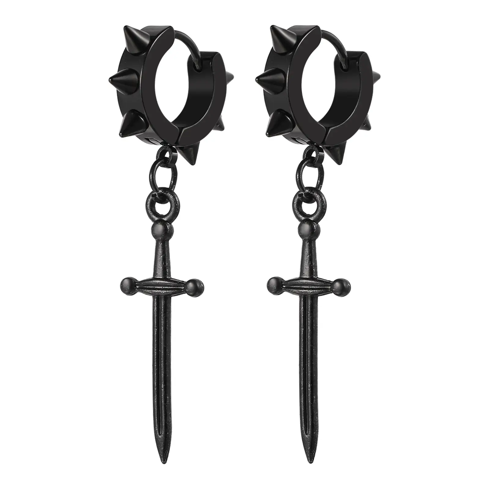 OIDEA 18g Spike Huggie Hoop Earrings Set - Rust-Resistant Black Stainless Steel Gothic Punk Dagger Pendant Jewelry, Fashionable Huggie Style, Trendy Daily Wear Accessory, Fashionable Huggie Earrings summerwins,summerwins