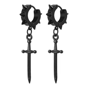 OIDEA 18g Spike Huggie Hoop Earrings Set - Rust-Resistant Black Stainless Steel Gothic Punk Dagger Pendant Jewelry, Fashionable Huggie Style, Trendy Daily Wear Accessory, Fashionable Huggie Earrings summerwins,summerwins