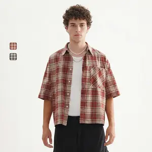 Men's Checkered Button Up Shirt Relaxed Boxy Fit Short Sleeve Summer Tops