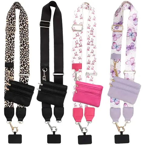 High-Quality Cell Phone Lanyard Crossbody Strap - Chic Anti-Theft Straps & Charms, Clip-and-Go Design, Adjustable Wallet, Zipper Pouch, Chain, Pink Butterfly Style, Lightweight Portable Small Bag, Cell Phone Accessories, Everyday Use Valentine's Day Gift,