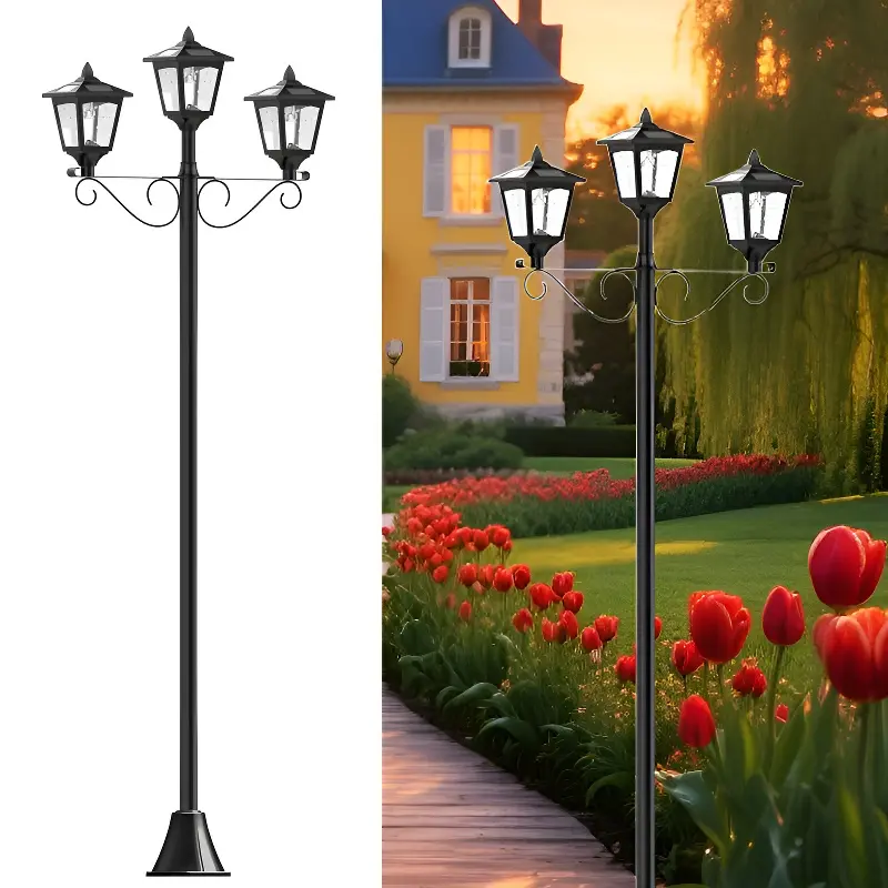 72" Solar Lamp Post Light Outdoor – Triple Head LED, Dusk to Dawn, Waterproof for Patio Garden Driveway