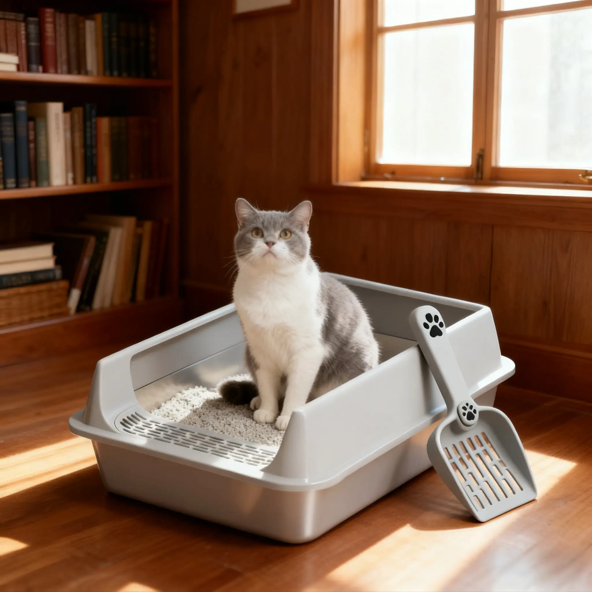 Oversized Stainless Steel Cat Litter Box, Anti-Splash, Semi-Enclosed & Open Design, Extra-Large Litter Pan Exclusive for Cats Litterbox cat litter box stainless steel litter box litter box for cats litter  box  with  high  sides