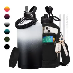 1 Gallon Vacuum Flask Water Metal Bottle Jug, Cold-48h Hot-24, Leak Proof - 32/40/64/128oz Stainless Steel Insulated Water Bottle with Straw & Spout Lid, Paracord Handle, Carrier Bag