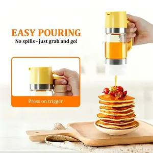 UFORU Glass Honey Dispenser, No-Drip Honey Jar with Comfortable Trigger Handle, Leak-Resistant Honey Container for Breakfast Table, Toast, Pancakes and Waffles