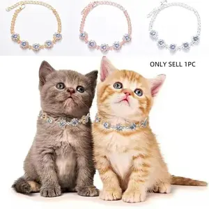 Cat Dog Kittens Versatile Necklace Pet Supplies Zircon Flower Full Diamond Necklace Super Cute Jewelry Cat Collar Princess Dress Up Gift