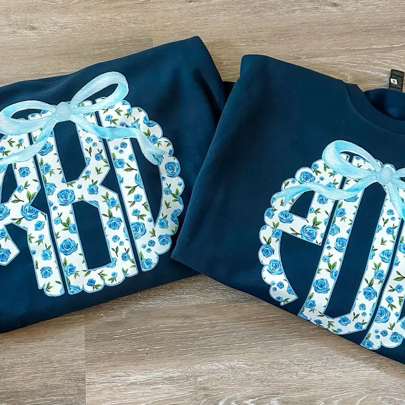 Womens Navy Blue Bow Monogram Sweatshirt