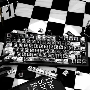 Comic-themed keycap set, Cherry Profile PBT customized keycaps for 135 keys, black and white keyboard keycaps suitable for Cherr