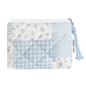 Cotton Quilted Floral Coin Purse Digital Camera Pouch with Cute Prints Zipper for Women Girls