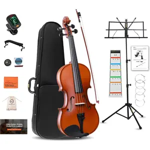 Acoustic Violin for Beginner 4/4 Full Size Violin Set Solid  Ebony for Adult Teen Student Starter Kit with Hard Case, Rosin,  Rest, Bow,  Stand, Strings, Free Lessons, Matte Brown