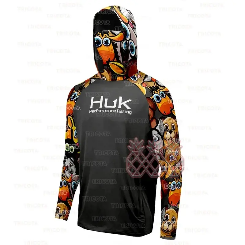 HUK Performance Fishing Shirts Cartoon Fishing Hooded Clothing Men's Long Sleeve Breathable Uv Protection Fishing Jersey