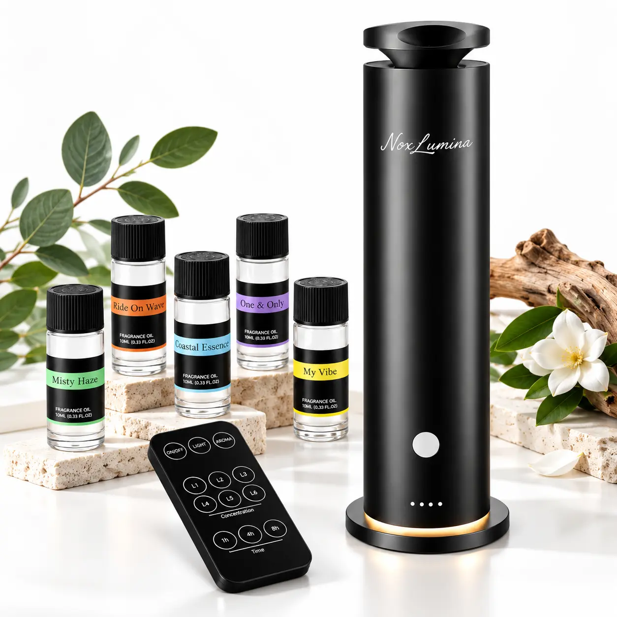Waterless Diffuser, Cold Air Scent Diffuser with 5×20mL Hotel Scent Essential Oils, 6 Scent Levels & 4 Timer Modes, Quiet Essential Oil Diffuser for Home, Office & Hotel, Portable Fragrance Diffuser Covering 1500 Sq Ft
