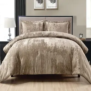 Crinkle  Comforter Set, 3 count Khaki , Crinkle   and Brushed Microfiber Reverse, with Light Poly Fill
