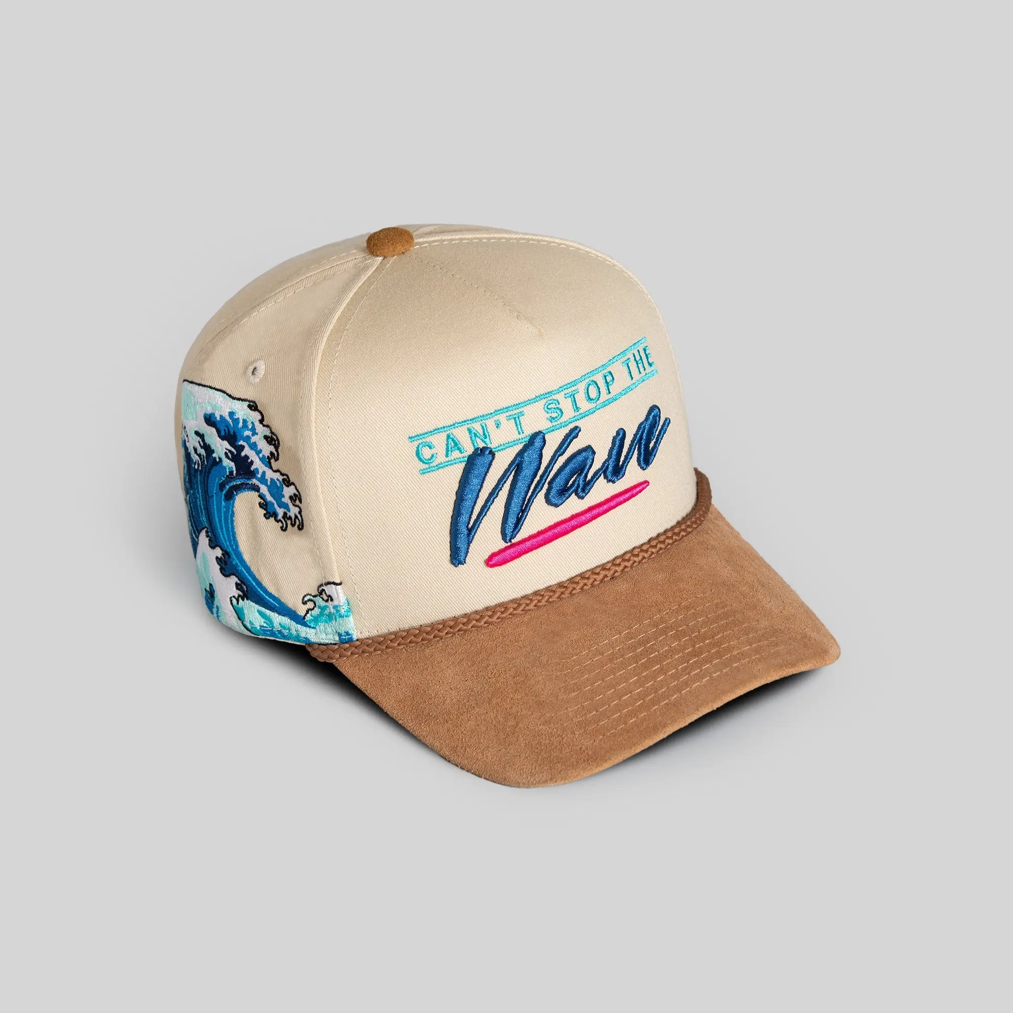Field Grade Can't Stop The Wave Sand Trucker | trucker hat | taupe | suede twill | adjustable | casual | unisex | Trendy Hat 2026 | Streetwear Headwear | Fashion Cap | Summer Hat | Outdoor Cap | Sun Hat | Statement Hat | Graphic Cap | Designer Hat