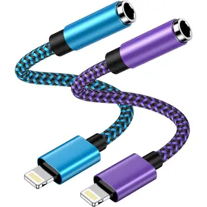 iPhone Headphone Adapter, 2Pack Apple Dongle Lightning to 3.5mm Jack Converter Braided Audio Aux Cord Earbuds Splitter Adaptor Compatible with iPhone
