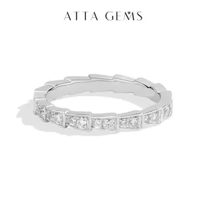 ATTAGEMS Lab-Grown Moissanite Ring 925 Sterling Silver Ring for Women Girls Eternity Band Fashion Stackable Engagement Party Fine Jewelry R403
