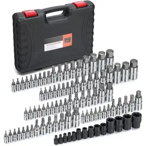 92- Allen and Torx Bit Socket Set, 1/4" 3/8" and 1/2" Drive Torx/Tamper Proof Torx/Hex SAE & Metric Bit Set