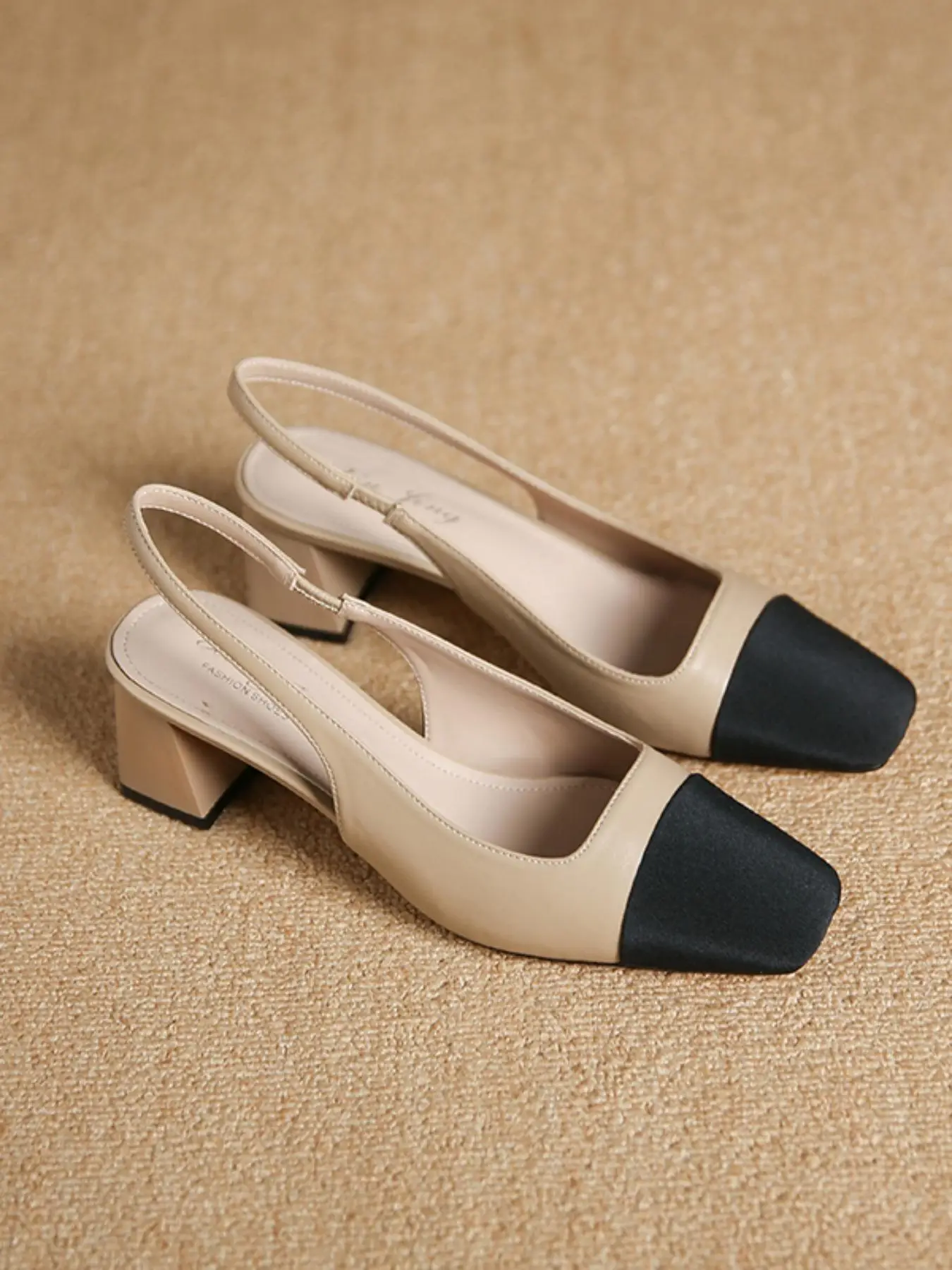 Women's Summer 2024 Colorblock Patchwork High Heel Sandals, Elegant Square Toe Heel Sandals for Party, Daily Clothing Decor, Two Tone Thick-heeled San