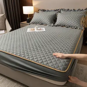 3pcs Pure Color Quilted Bed Sheet Set, Includes 1 Bed Sheet, 2 Pillowcases, Soft Comfortable Mattress Protector, All Seasons Use