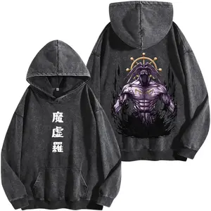Mahoraga Jujutsu Kaisen Anime Vintage Washed Hoodie Divine General Shikigami Graphic Back Japanese Anime Streetwear Shirt
