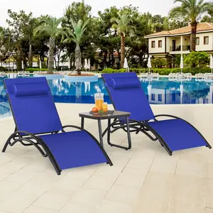 YITAMOTOR 1 Set (2 lounge chairs and a side table) Outdoor Chaise Lounge Chair Pool Lounge Chairs with Side Table & 5-Position Adjustable Backrest, Sunbathing Recliner for Poolside, Backyard, Lawn, Deck - Navy