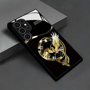 Creative Design Golden Phoenix Round Logo Pattern Glass Phone Case Compatible with 25/S25 Plus/S25 Ultra/S24/S24 FE/S24 Plus/S24 Ultra/S23+/S23 Ultra/S22+/S22 Ultra/S20+/S20 FE/A13/A14/A16/A32/A33/A34/A53/A54/A72/A73 5G Multi-Functional High-End