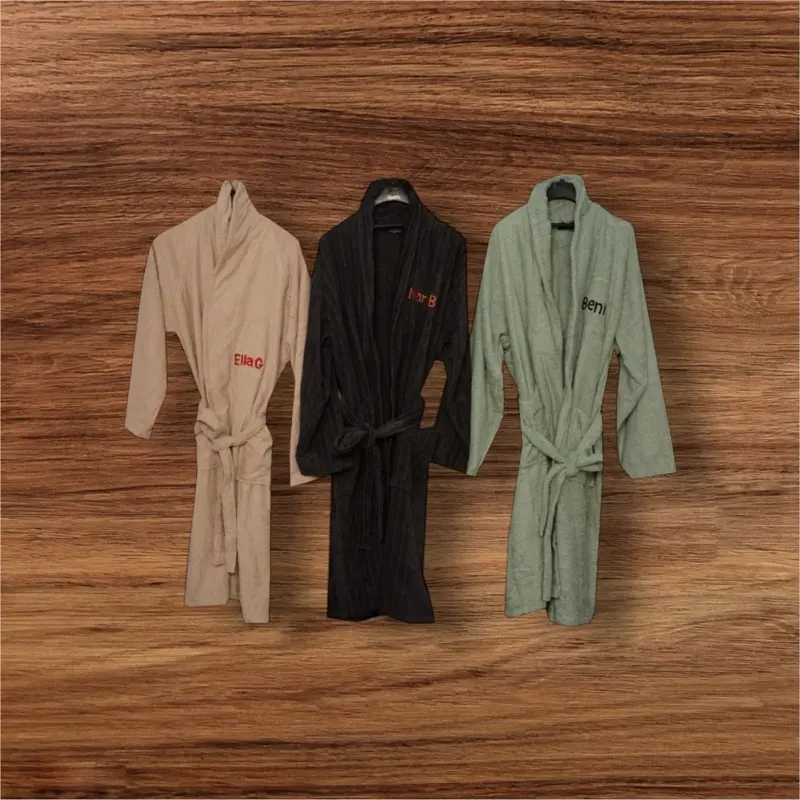 Personalized Luxury Embriodered Bathrobes Biege,Mist Green or Charcoal Black Unisex