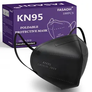 100 PCS 5-Ply KN95 Black Face Masks Breathable Protection Individually Wrapped Cup Dust Safety Masks
