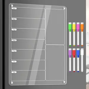Acrylic Meal Planner Magnetic Menu Board for Kitchen Fridge w/Markers, Clear Weekly Calendar Planning Board Noteboard Refrigerator Dry Erase Plank to Do/Grocery/Shopping List/Chore Chart
