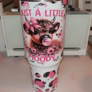 Highland 40oz Cow Tumbler - Moody Water Bottle with "Just a little moody" Label - Bottles, Water Bottles, Drinkware drinkware gift