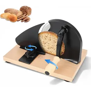Manual Bread Slicer for Homemade Sourdough Bread, Thickness Hand Crank Bread with Lines, Suction Cup Base, Guide & Stainless Blade (Black)