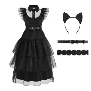 Adams Family Cos Costume Dance Dress Halloween Wednesday Adams Black Dress Cosplay Costume