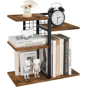 Desktop Shelf Organizer, 4-Tier Wooden Desk Bookshelf, Small Tabletop Book Shelf, Adjustable Display Rack for , Office, Dorm, Rustic Brown