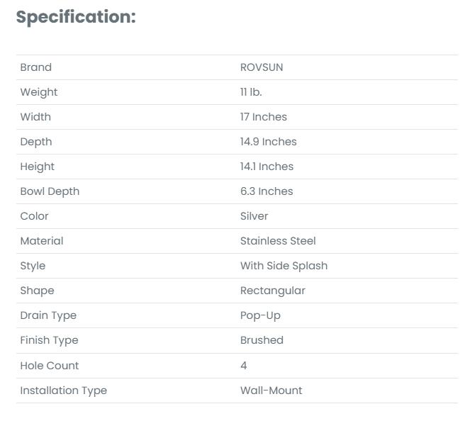 [ FLASH SALE ] ROVSUN 17" x 15" Wall Mount Stainless Steel Hand Wash Sink with Side Splash