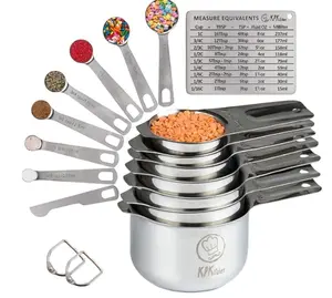 Stainless Steel Measuring Cups and Spoons Set of 16-7 Cup & 7 Spoon + Conversion Chart & Leveler - Kitchen Measuring Spoons and Cups - Dry Measure Cups Stainless Steel & Baking Metal Measuring Cups