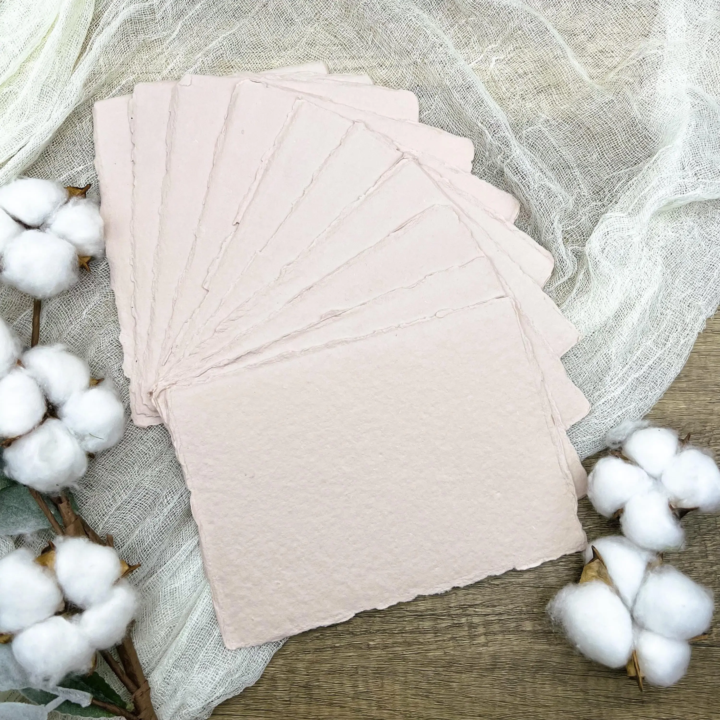 Blush Pink Handmade Cotton Paper (Set of 10)