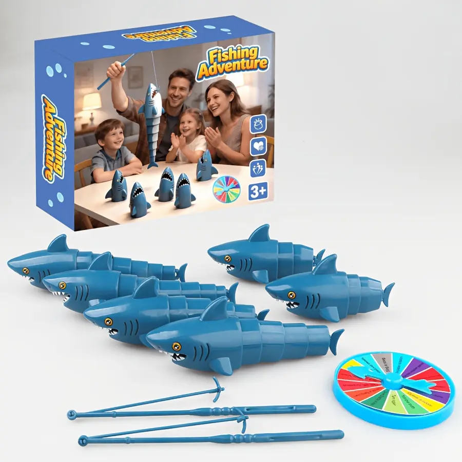 Magnetic Shark Fishing Game Toy Set with Rotating Reel, Fine Motor Skills Training Toy for Toddlers, Parent–Child Interactive Play, Indoor/Outdoor Travel Activity, Ideal Birthday and Christmas Gift for Kids