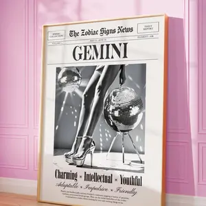 Gemini Wall Art, Gemini Wall Decor, Retro Newspaper Print, Gemini Zodiac Poster, Gemini Birthday Gift, Gemini Print