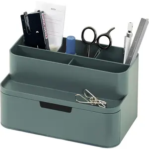 Compact Desk Organizer – Small 5-Compartment, Half Drawer Storage – Pen Holder, Stationery Organizer for Desktop, Vanity, Shelf (Made in Korea, Green)