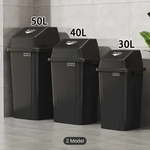 50L 40L 30L Large Capacity Heavy Duty Plastic Commercial Trash Can with Quiet Close Rotating Lid Large Rectangular Bin for Office