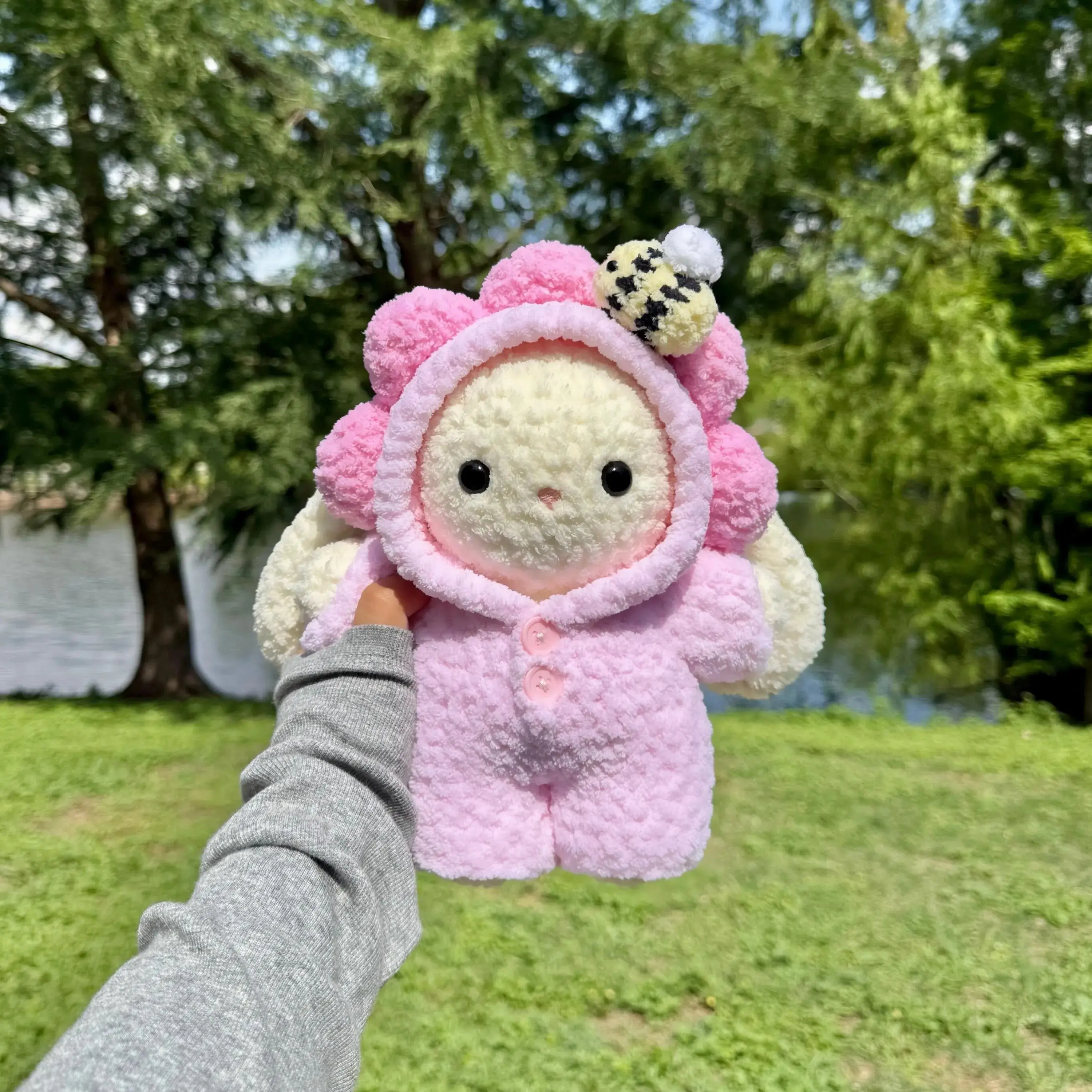 Handmade Crochet Bunny Plush | Cute Pink Flower Bunny Amigurumi | Kawaii Stuffed Animal Gift for Girls, Kids & Bunny Lovers